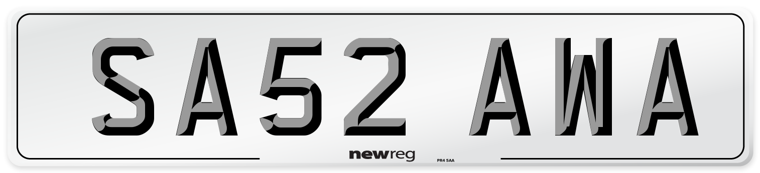 SA52 AWA Number Plate from New Reg